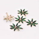 2 Green Flower Charms, Micro Pave Cubic Zirconia, 28mm, chs7729