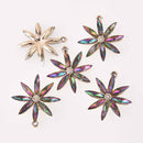 2 Crystal Flower Charms, Northern Lights Vitrail, Cubic Zirconia, 28mm, chs7730