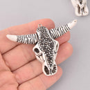 BULL LONGHORN SKULL Pendant, Pave' Rhinestones, Resin Molded with silver bail, 2-3/4" wide, chs7731