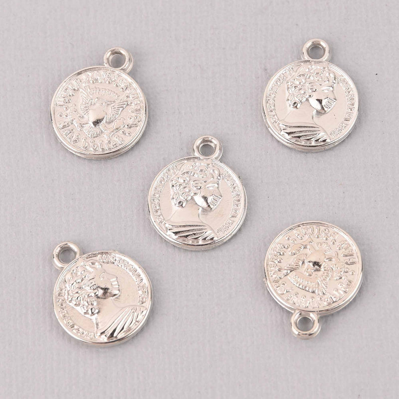 25 Coin Charm Pendants, plastic silver, 20mm, chs7732