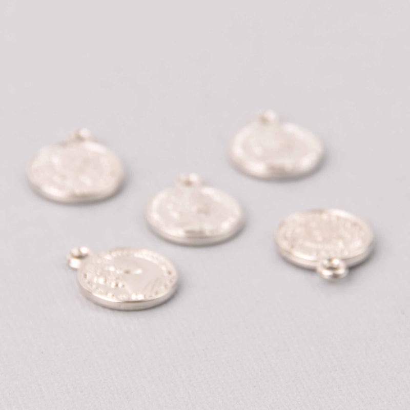 25 Coin Charm Pendants, plastic silver, 20mm, chs7732