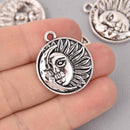 6 Sun Moon Charms, Silver Metal, 29mm chs7733
