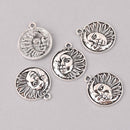 6 Sun Moon Charms, Silver Metal, 29mm chs7733