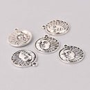6 Sun Moon Charms, Silver Metal, 29mm chs7733