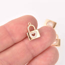 2 Gold Heart Lock Charms, Micro Pave, 13mm, chs7735