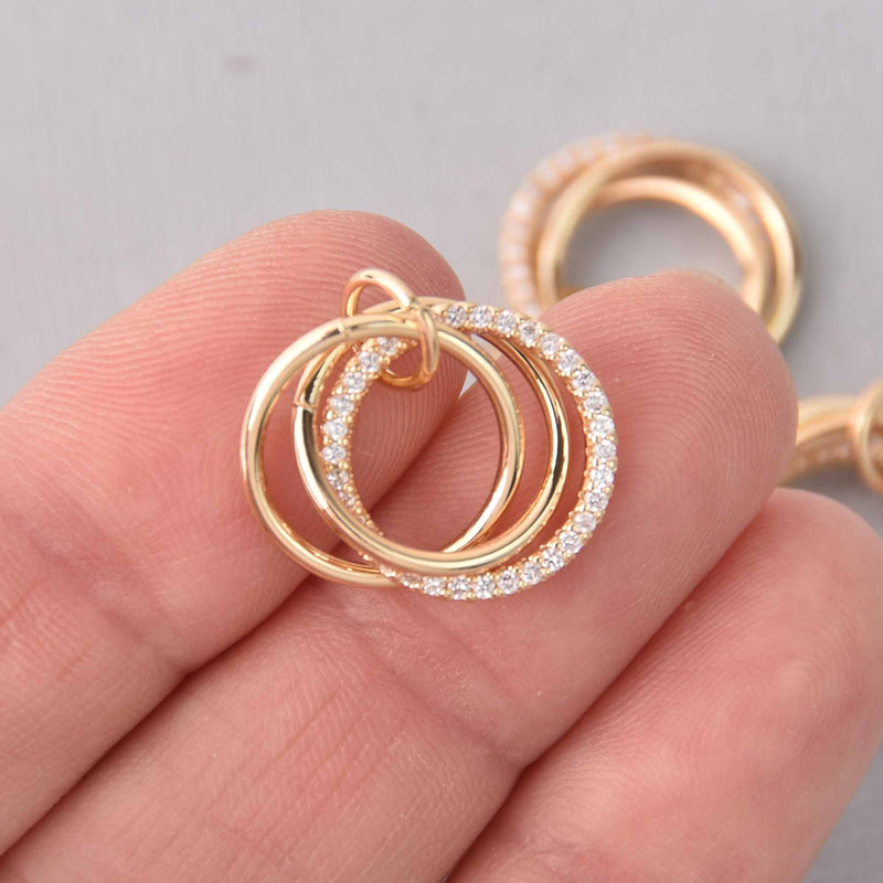 Gold Micropave Love Knot Charm, Triple Rings, 16mm, chs7736