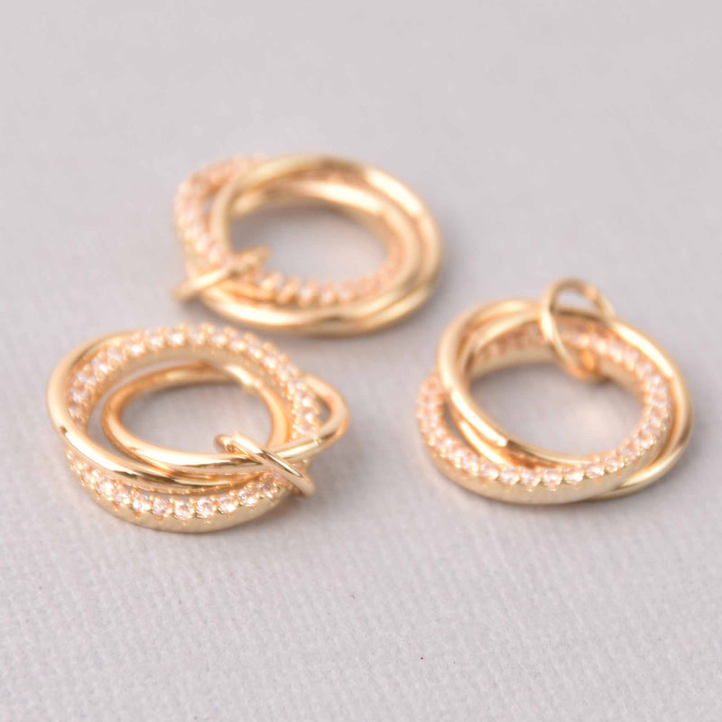 Gold Micropave Love Knot Charm, Triple Rings, 16mm, chs7736