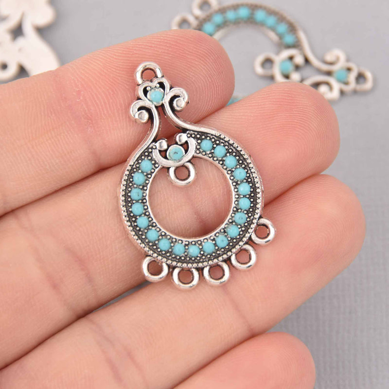 4 Chandelier Charms with turquoise colored accents, chs7744