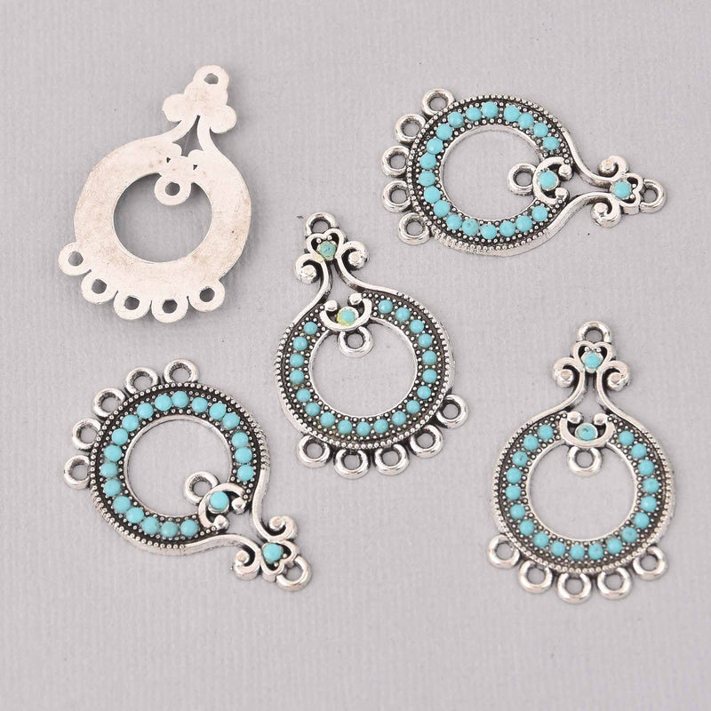 4 Chandelier Charms with turquoise colored accents, chs7744