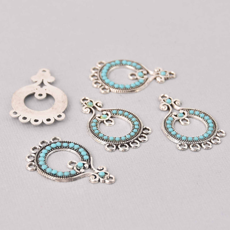 4 Chandelier Charms with turquoise colored accents, chs7744