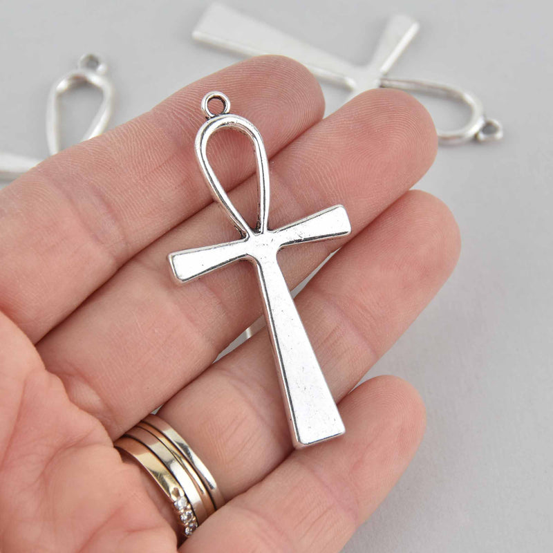 4 Silver ANKH CROSS Charms, 55mm, chs7745