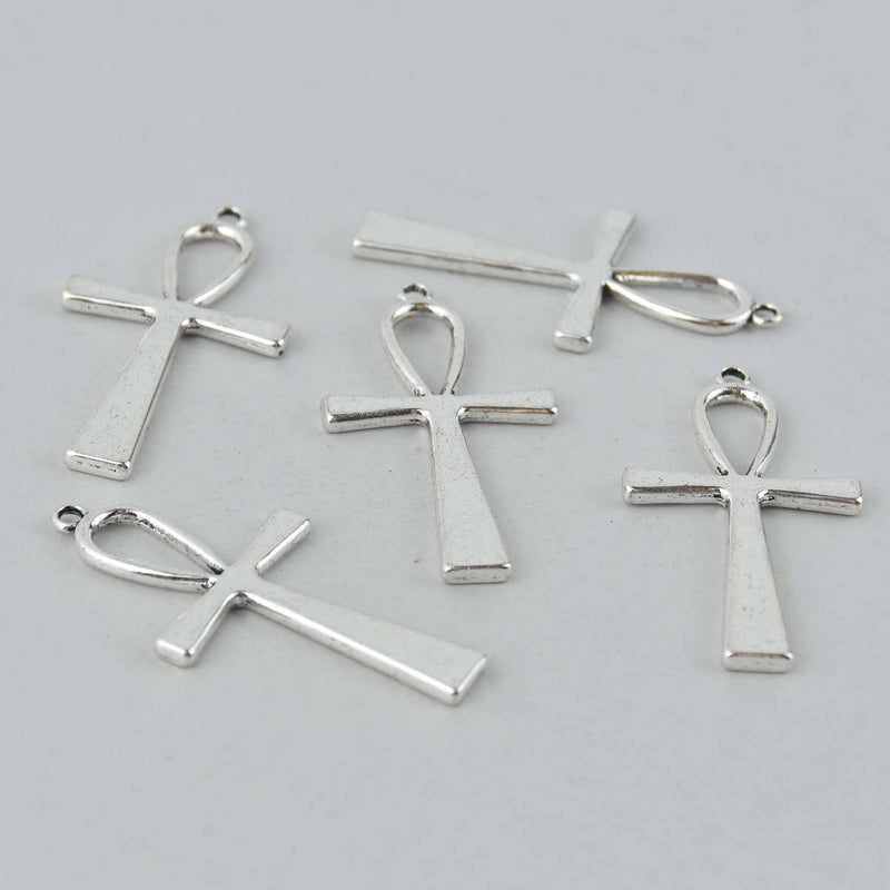 4 Silver ANKH CROSS Charms, 55mm, chs7745