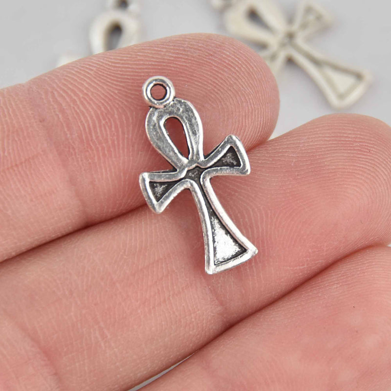 10 Silver EGYPTIAN ANKH CROSS Charms, 22mm, chs7746