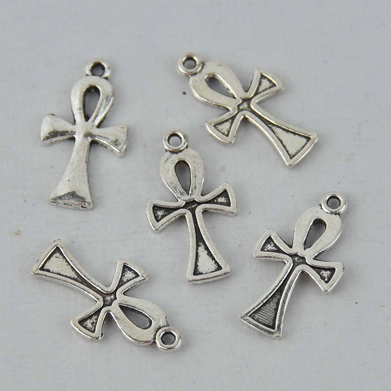 10 Silver EGYPTIAN ANKH CROSS Charms, 22mm, chs7746