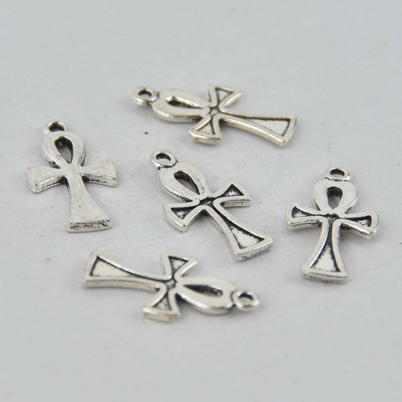 10 Silver EGYPTIAN ANKH CROSS Charms, 22mm, chs7746