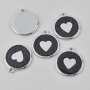 2 Silver Heart Charms with black rainbow glitter enamel, 1.25", chs7747
