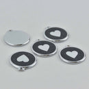 2 Silver Heart Charms with black rainbow glitter enamel, 1.25", chs7747
