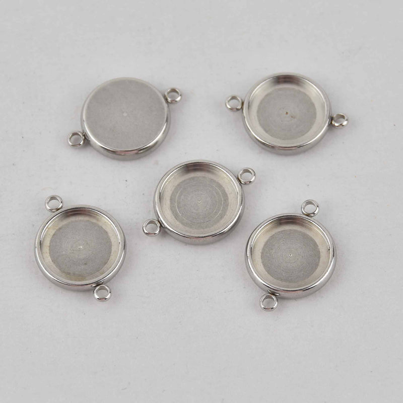 4 Stainless Steel Round CABOCHON SETTING Bezel Frame Charm Connector Link, Silver (fits 12mm cabs)  chs7748