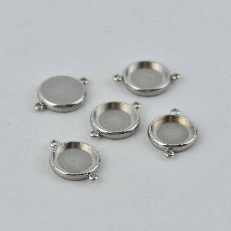 4 Stainless Steel Round CABOCHON SETTING Bezel Frame Charm Connector Link, Silver (fits 12mm cabs)  chs7748