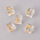 2 Golden Yellow Pressed Flower Cube Charms, Clear resin with dried flower, 14mm, chs7749
