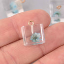 2 Blue Pressed Flower Cube Charms, Clear resin with dried flower, 14mm, chs7753