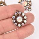 2 Bronze Crystal AB Charms, 22mm round Rhinestone charms, chs7756
