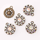 2 Bronze Crystal AB Charms, 22mm round Rhinestone charms, chs7756