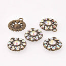 2 Bronze Crystal AB Charms, 22mm round Rhinestone charms, chs7756