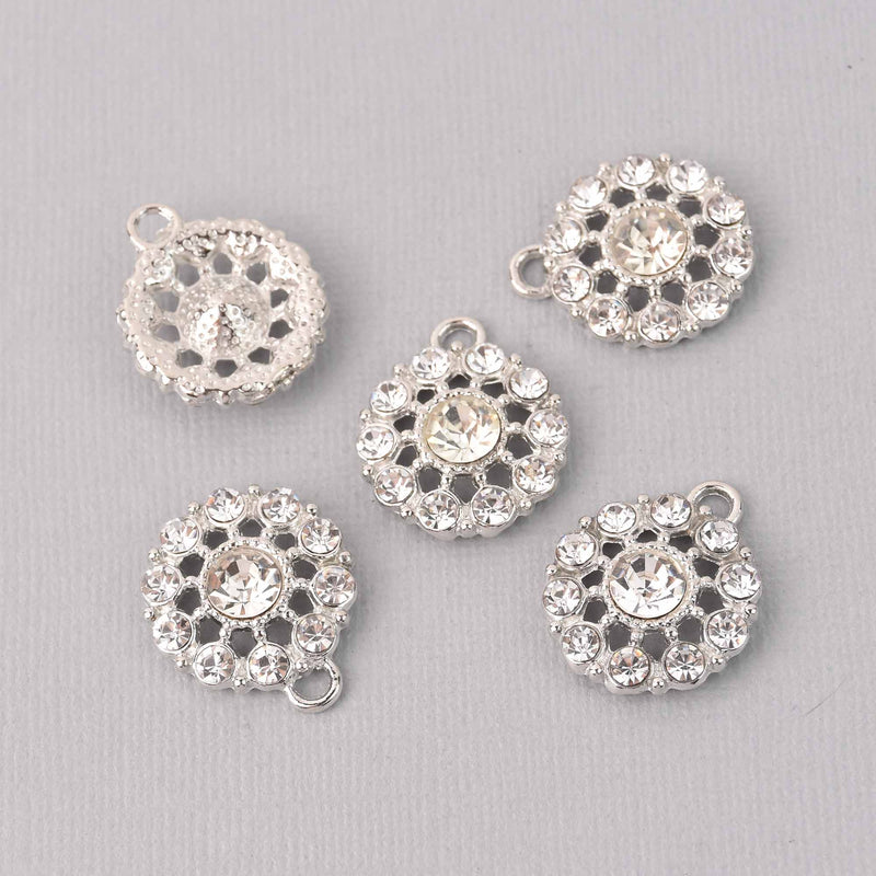 2 Silver Crystal Charms, 22mm round Rhinestone charms, chs7757