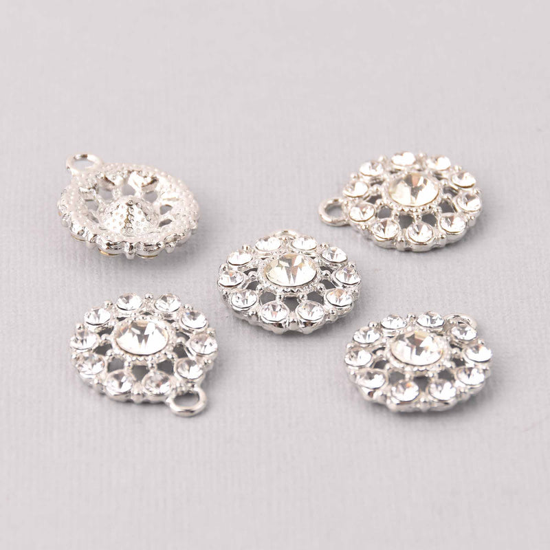 2 Silver Crystal Charms, 22mm round Rhinestone charms, chs7757