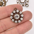 2 Bronze Crystal Charms, 22mm round Rhinestone charms, chs7759