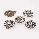 2 Bronze Crystal Charms, 22mm round Rhinestone charms, chs7759
