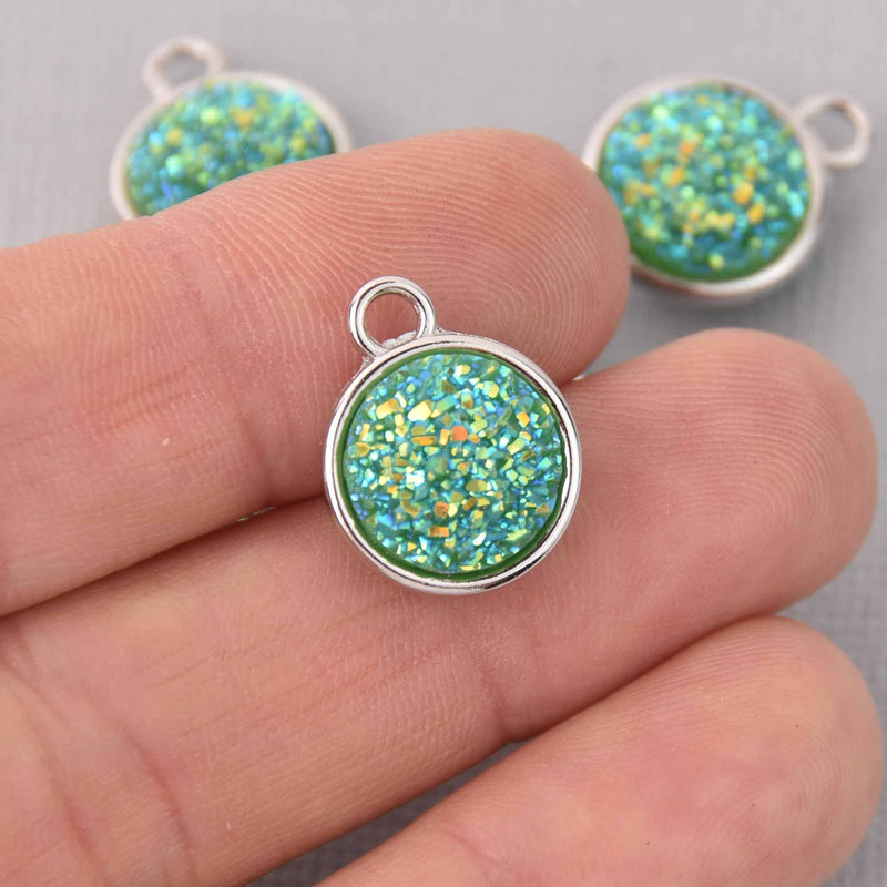 5 Green Faux Druzy Charms, Green AB Resin Druzy, double sided, 18x15mm, chs7760