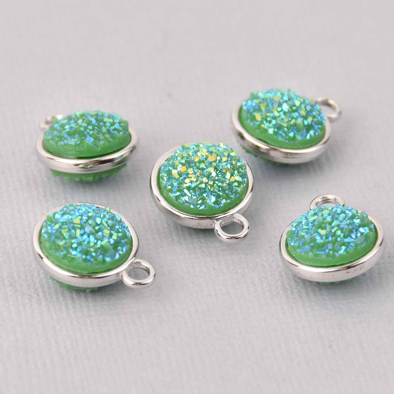5 Green Faux Druzy Charms, Green AB Resin Druzy, double sided, 18x15mm, chs7760