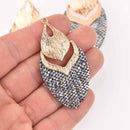 2 Black Iridescent Swivel Charms, Gold Plated, Faux Leather, 2.5", chs7762