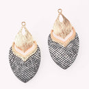 2 Black Iridescent Swivel Charms, Gold Plated, Faux Leather, 2.5", chs7762