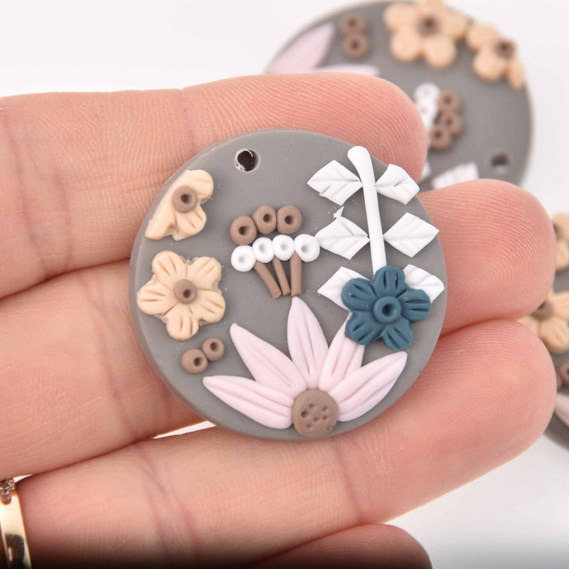 2 Flower Charms, Polymer Clay, 35mm, chs7763