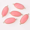 Pink Jade Gemstone Connector Charm, Gold Plate, 40x16mm, chs7765