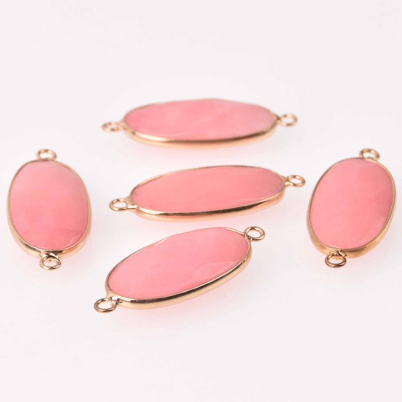 Pink Jade Gemstone Connector Charm, Gold Plate, 40x16mm, chs7765
