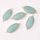 Blue Amazonite Gemstone Connector Charm, Gold Plate, 40x16mm, chs7766