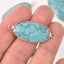 Blue Howlite Gemstone Connector Charm, Gold Plate, 40x16mm, chs7767