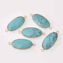 Blue Howlite Gemstone Connector Charm, Gold Plate, 40x16mm, chs7767