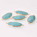 Blue Howlite Gemstone Connector Charm, Gold Plate, 40x16mm, chs7767