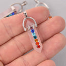 1 Chakra Pendant, Rainbow Crystals and Rose Quartz Stone, 1-5/8", chs7768