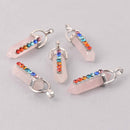 1 Chakra Pendant, Rainbow Crystals and Rose Quartz Stone, 1-5/8", chs7768