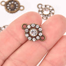 4 Bronze Crystal Charms, 12mm round rhinestone connector, chs7769