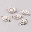 4 Silver Crystal Charms, 12mm round rhinestone connector, chs7771