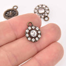 4 Bronze Crystal Charms, 12mm round Rhinestone charms, chs7773