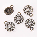4 Bronze Crystal Charms, 12mm round Rhinestone charms, chs7773