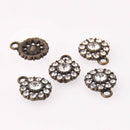 4 Bronze Crystal Charms, 12mm round Rhinestone charms, chs7773
